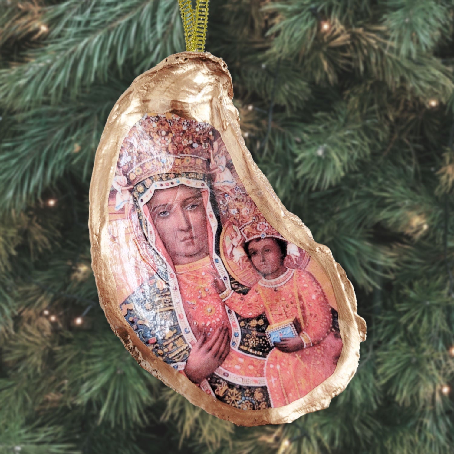 Madonna and Child Christmas Oyster Shell Ornament • Choice of Design