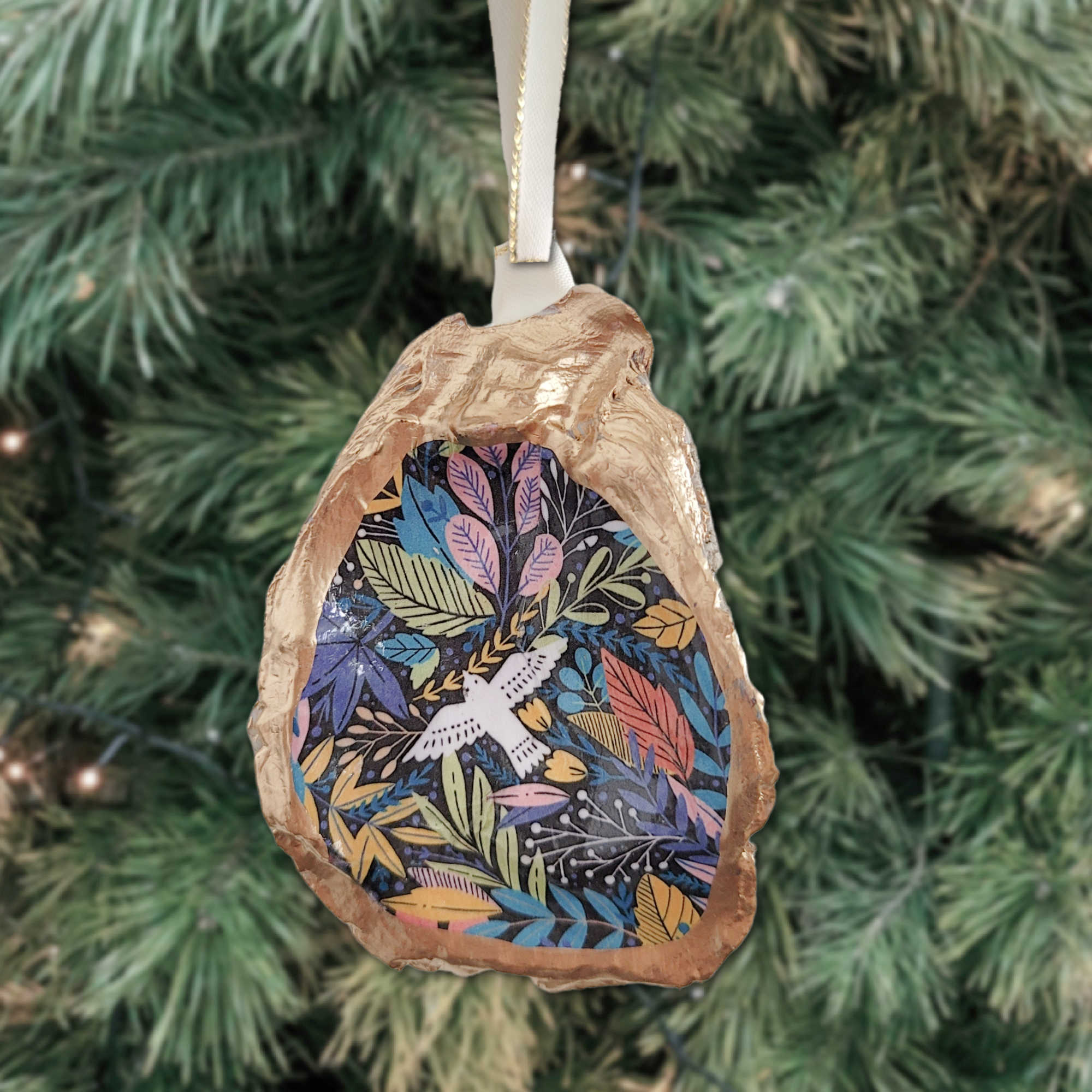 Joyful Jungle Bird Ornament • Oyster Shell