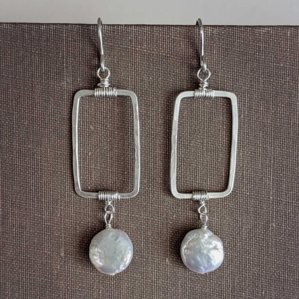 Vertical Frame Earrings • Coin Pearl