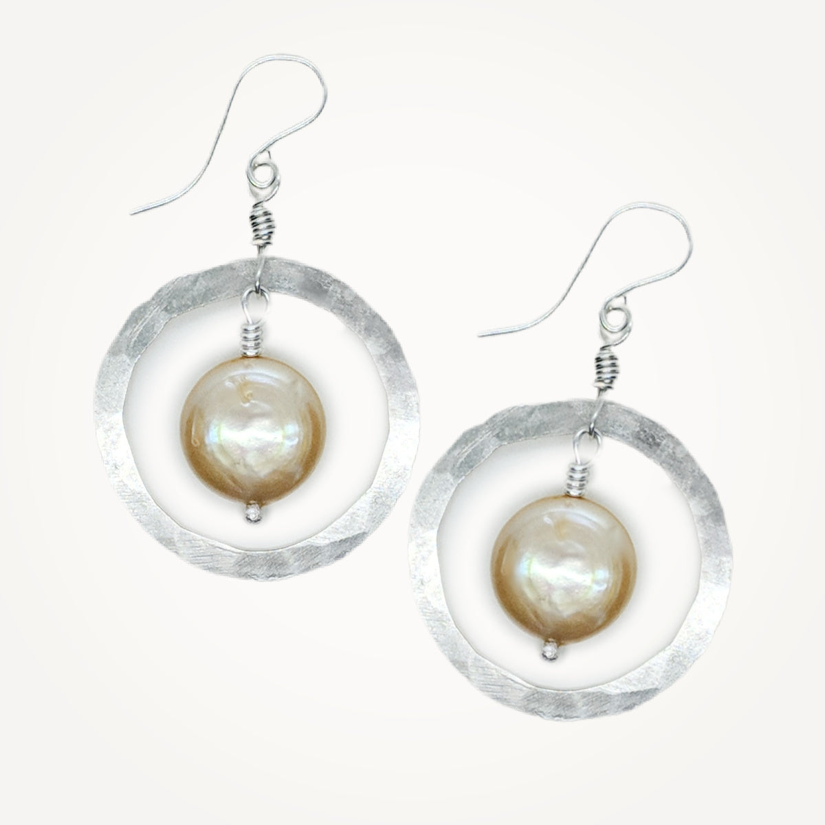 Organic Hoop Earrings • Choice of Coin Pearl