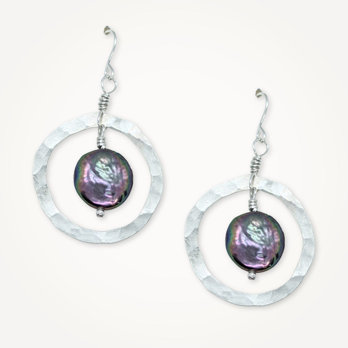 Organic Hoop Earrings • Choice of Coin Pearl
