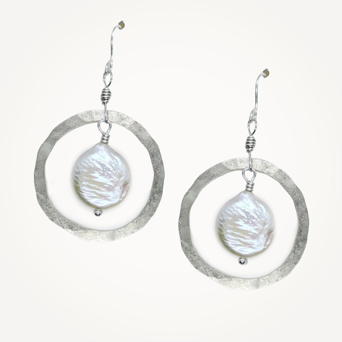 Organic Hoop Earrings • Choice of Coin Pearl