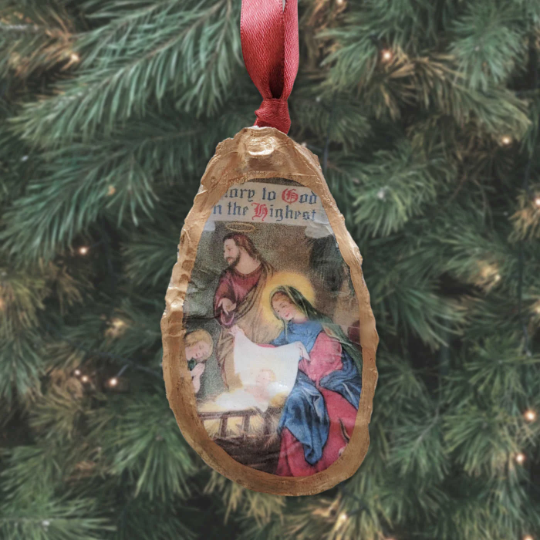 Nativity Christmas Tree Oyster Shell Ornament • Choice of Scene