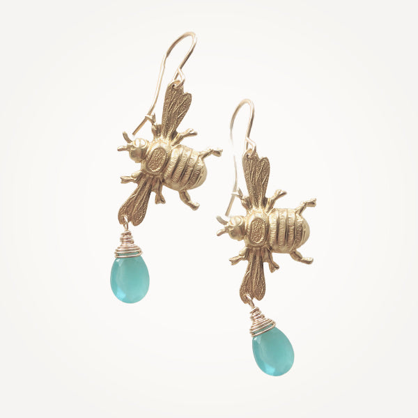 Sideways Bee Earrings • Choice of Gemstone