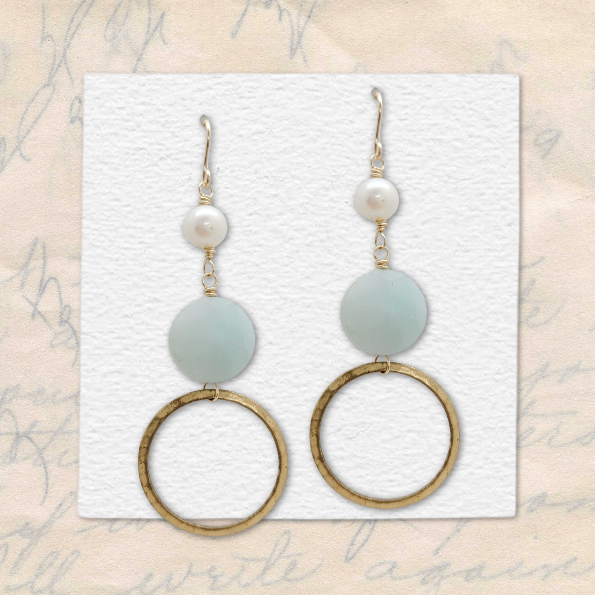 Estelle Earrings • Amazonite Gemstone Freshwater Pearl