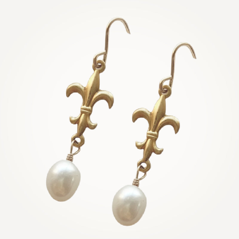 Fleur de Lis Earrings • Freshwater Pearl