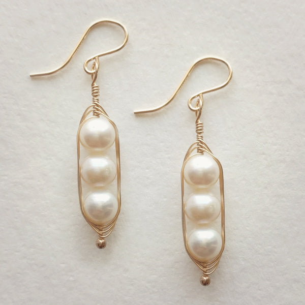 Gold Peapod Earrings • Three Peas