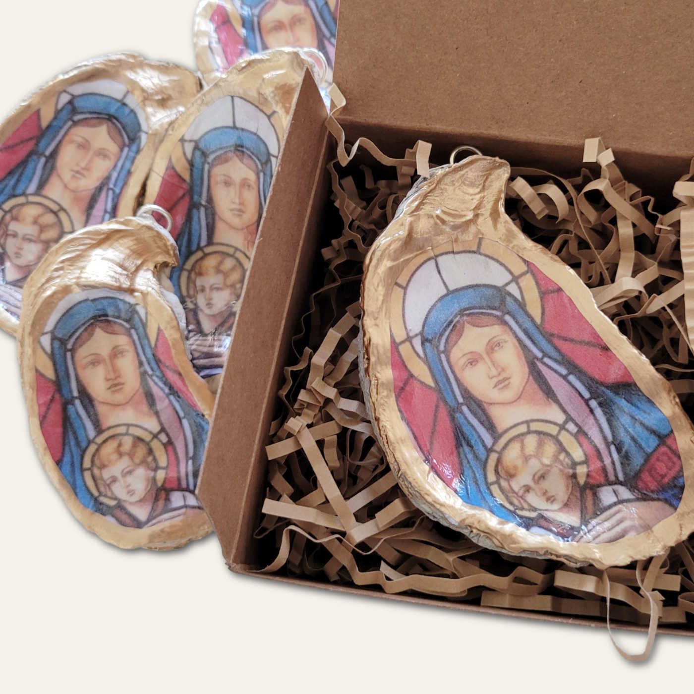 Madonna and Child Christmas Oyster Shell Ornament • Choice of Design