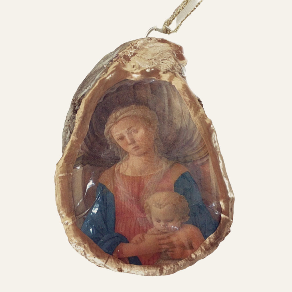 Madonna and Child Christmas Oyster Shell Ornament • Choice of Design