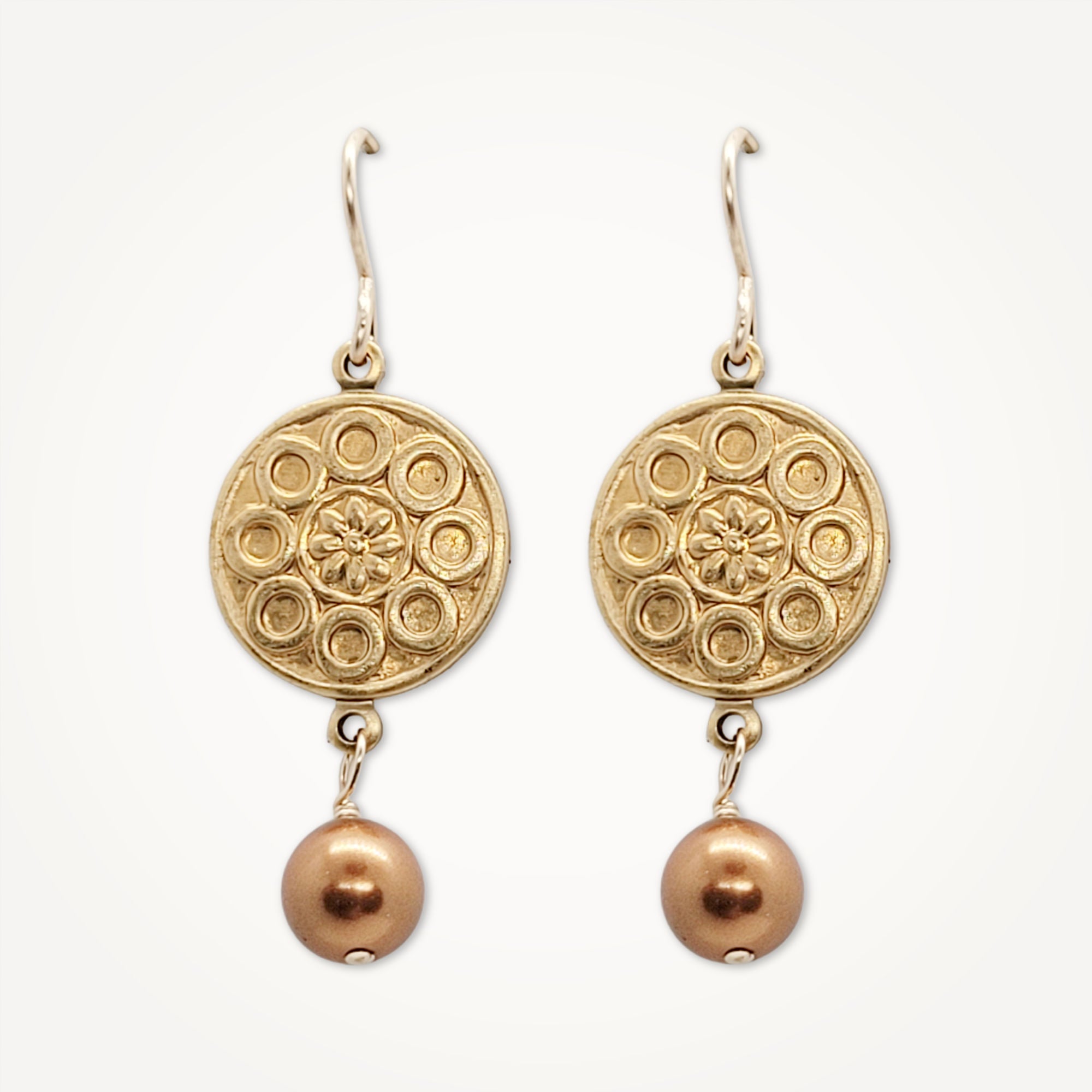 Petite Medallion Earrings •  Colored Pearl