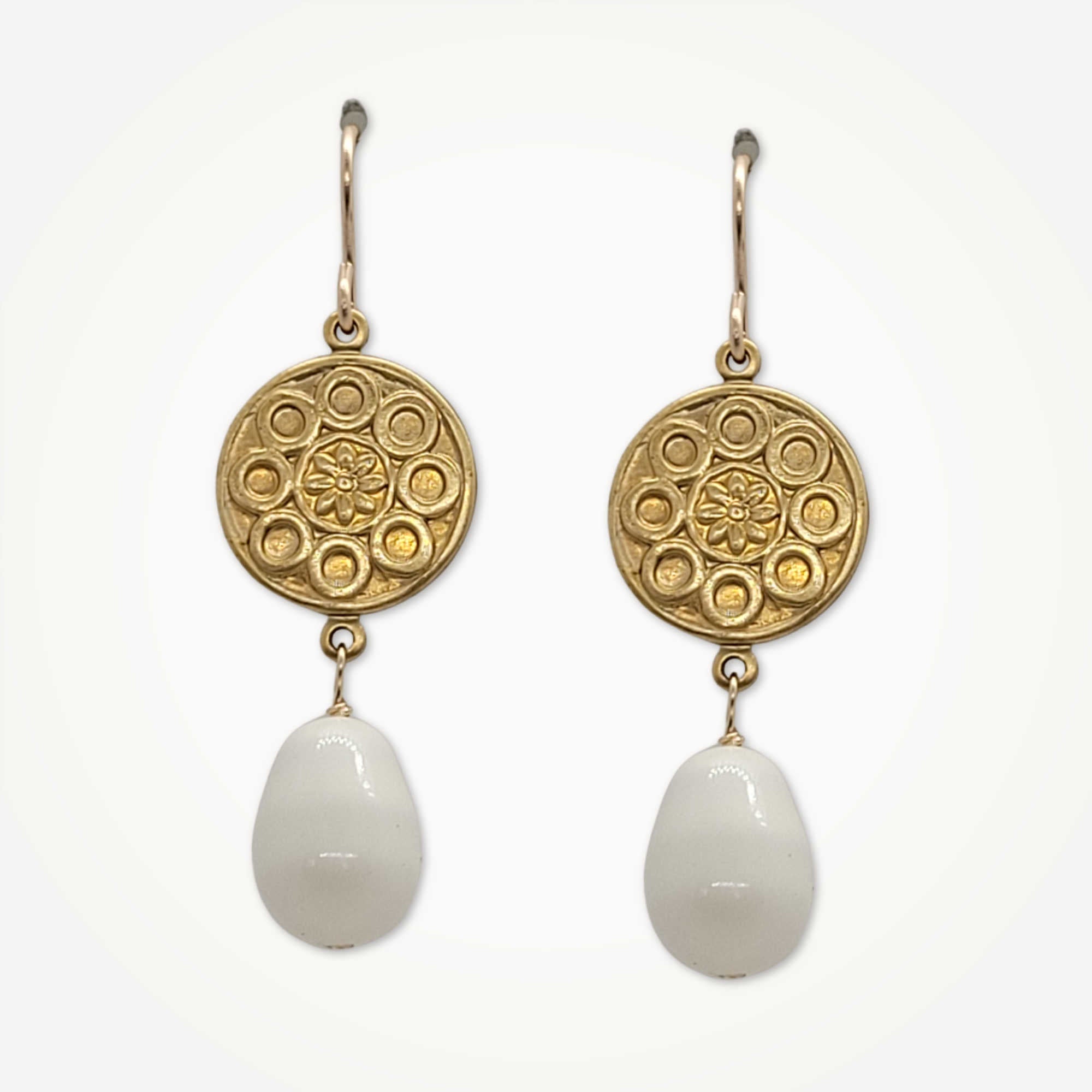 Petite Medallion Earrings •  Teardrop Pearl