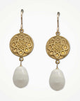 Petite Medallion Earrings •  Teardrop Pearl