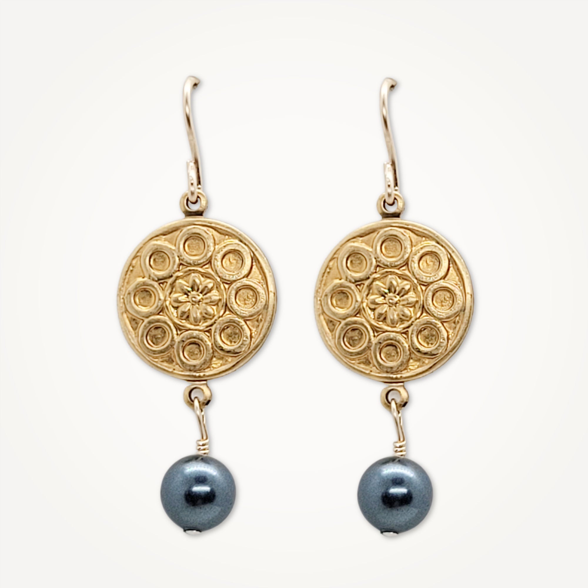Petite Medallion Earrings •  Colored Pearl