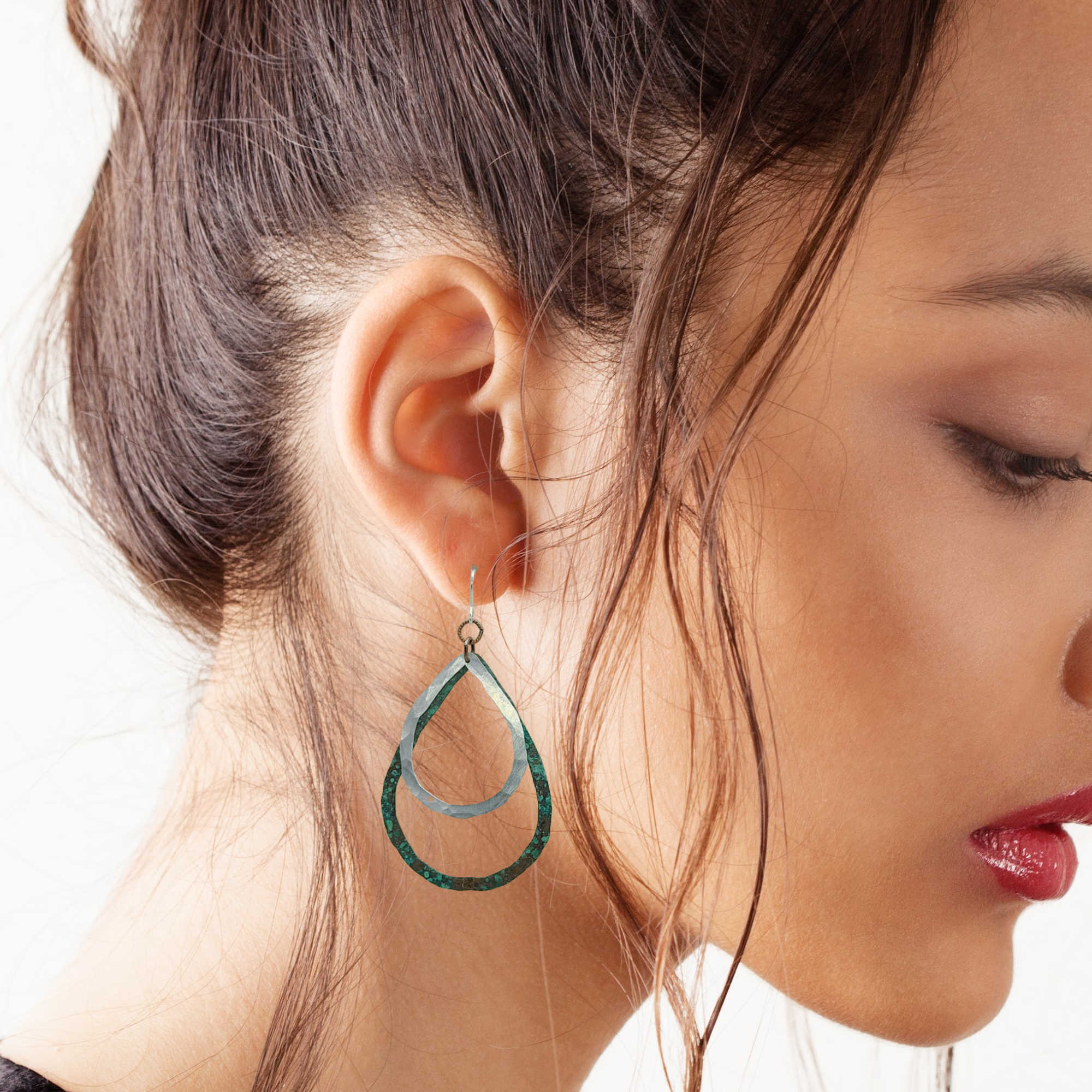 Mixed Metal Organic Teardrop Earrings