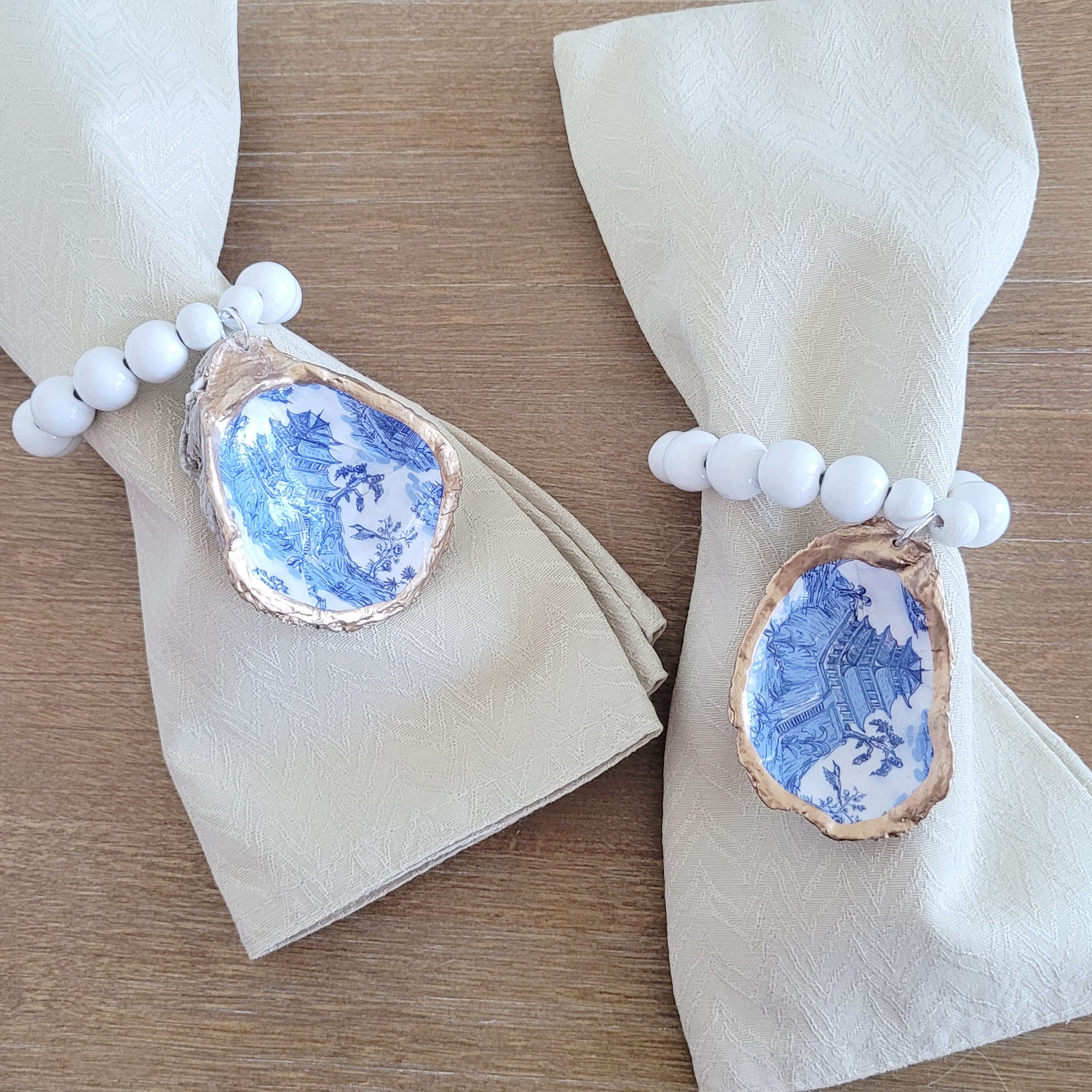 Chinoiserie Oyster Shell • Wine Bottle Charm or Napkin Ring