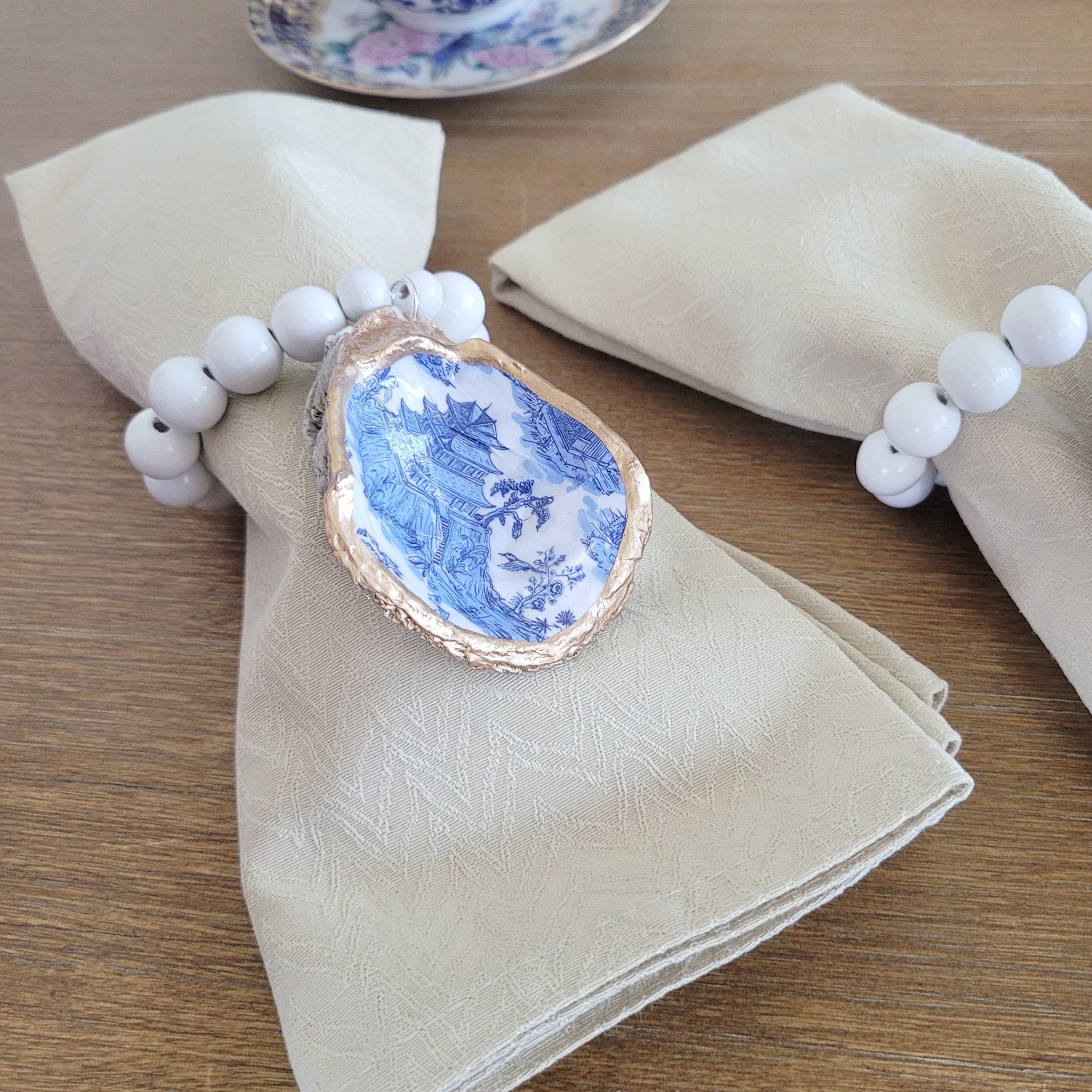 Chinoiserie Oyster Shell • Wine Bottle Charm or Napkin Ring