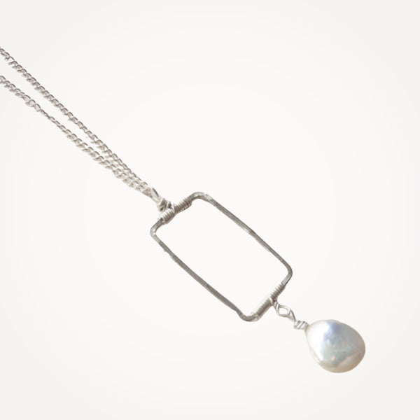 Vertical Frame Necklace • Coin Pearl