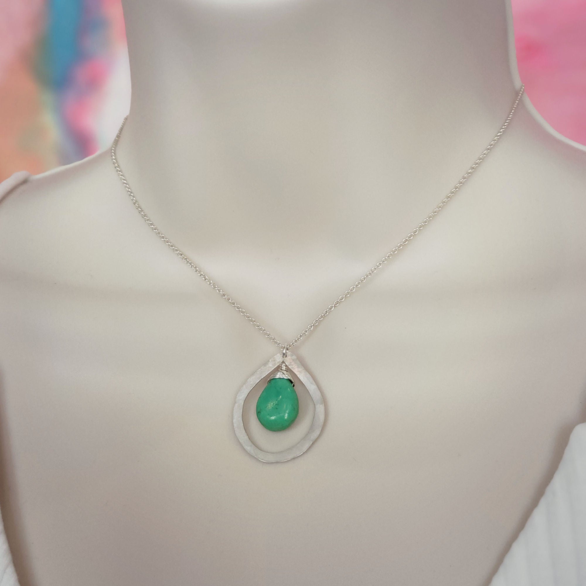 Organic Teardrop Necklace • Green Turquoise