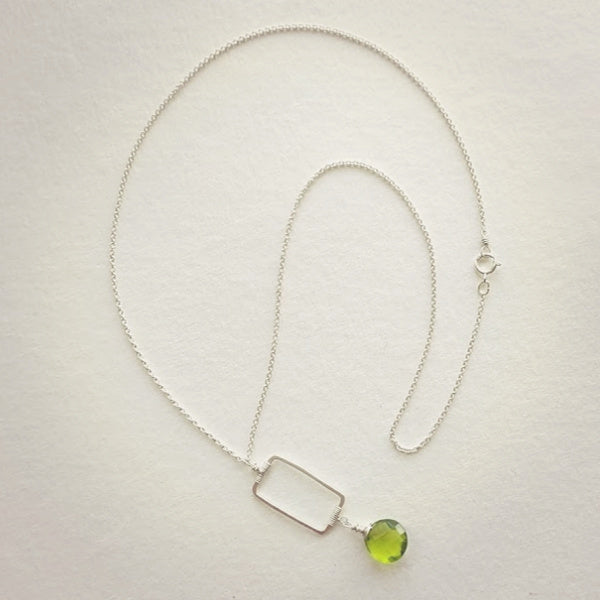 Vertical Frame Necklace • Spring Green Quartz