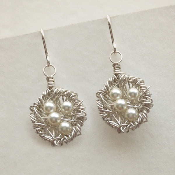 Silver Nest Earrings  • Choice of Pearls