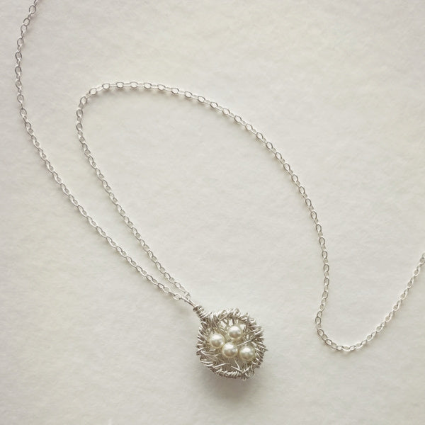 Silver Nest Necklace • Choice of Pearls