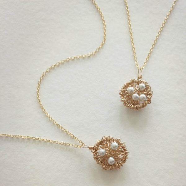 Gold Nest Necklace • Choice of Pearls