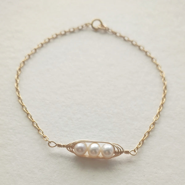 Petite Gold Peapod Bracelet • 1,2,3,4 or 5 pearls