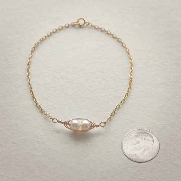 Petite Gold Peapod Bracelet • 1,2,3,4 or 5 pearls