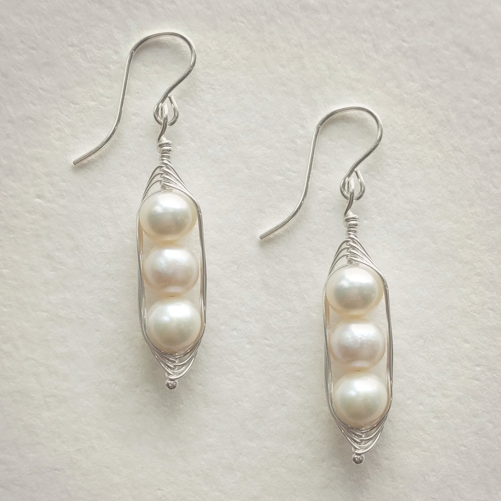 Silver Peapod Earrings • Three Peas