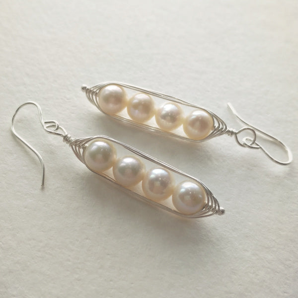 Silver Peapod Earrings • Four Peas