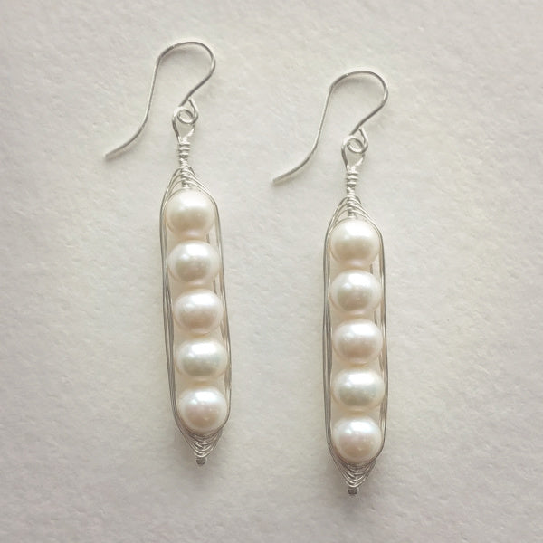 Silver Peapod Earrings • Five Peas