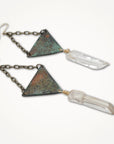 Patina Triangle Earrings • Quartz Point