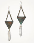 Patina Triangle Earrings • Quartz Point