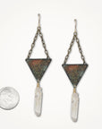 Patina Triangle Earrings • Quartz Point