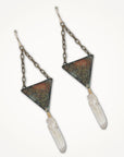 Patina Triangle Earrings • Quartz Point