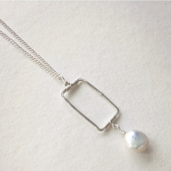 Vertical Frame Necklace • Coin Pearl