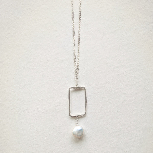 Vertical Frame Necklace • Coin Pearl