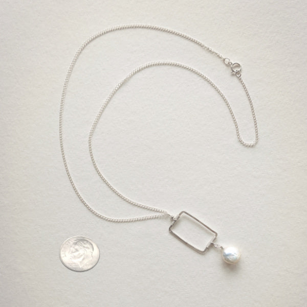 Vertical Frame Necklace • Coin Pearl