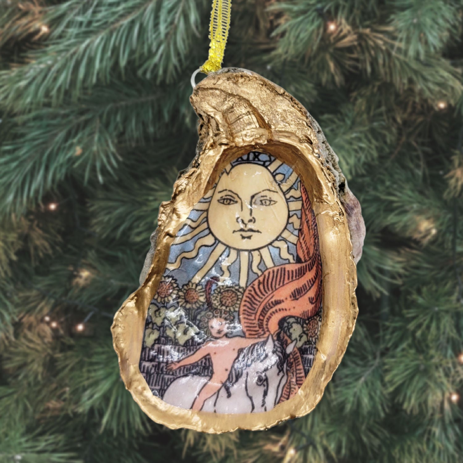 Sun Tarot Card Ornament • Oyster Shell