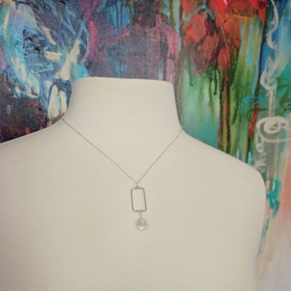 Vertical Frame Necklace • Coin Pearl