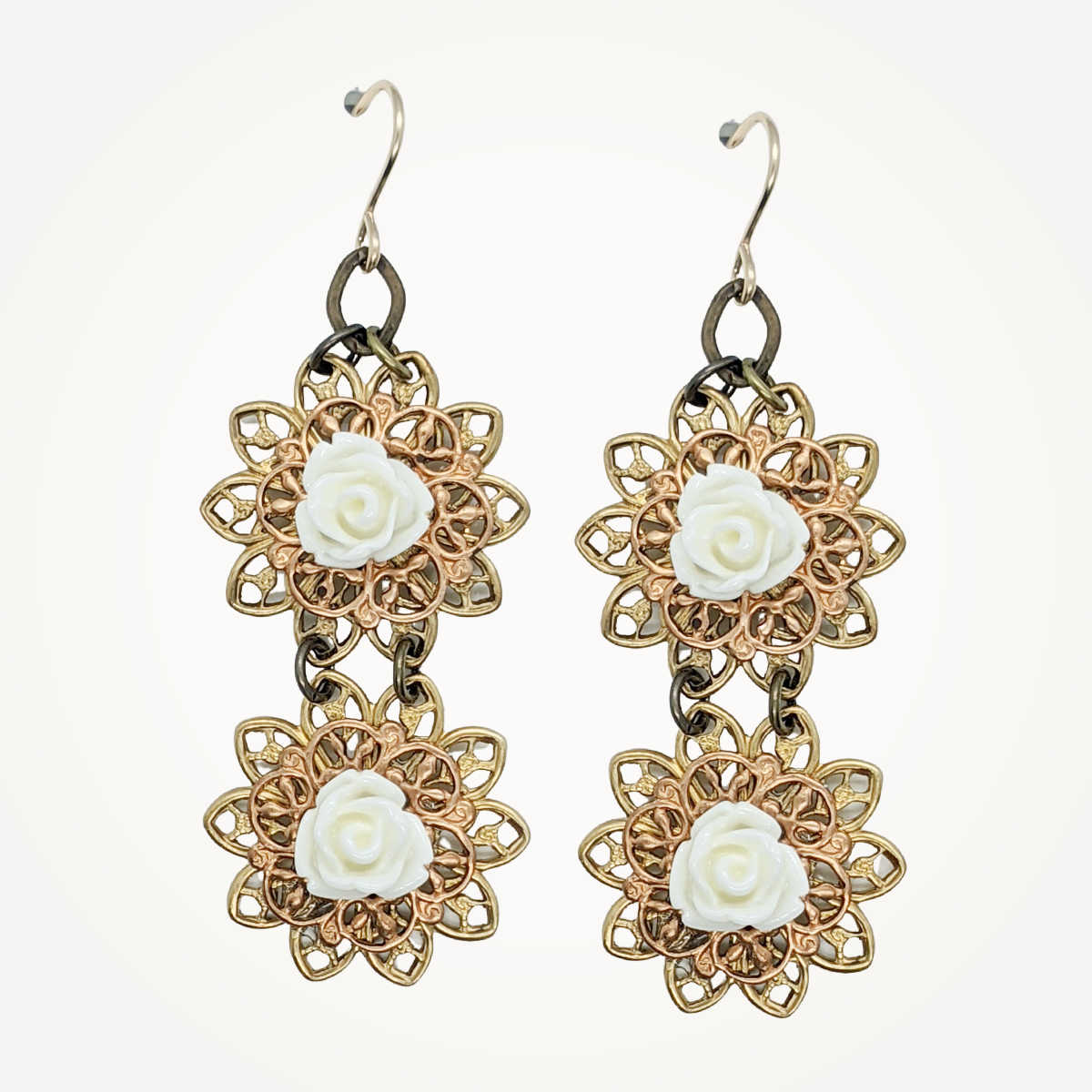 White Rose Filigree Earrings