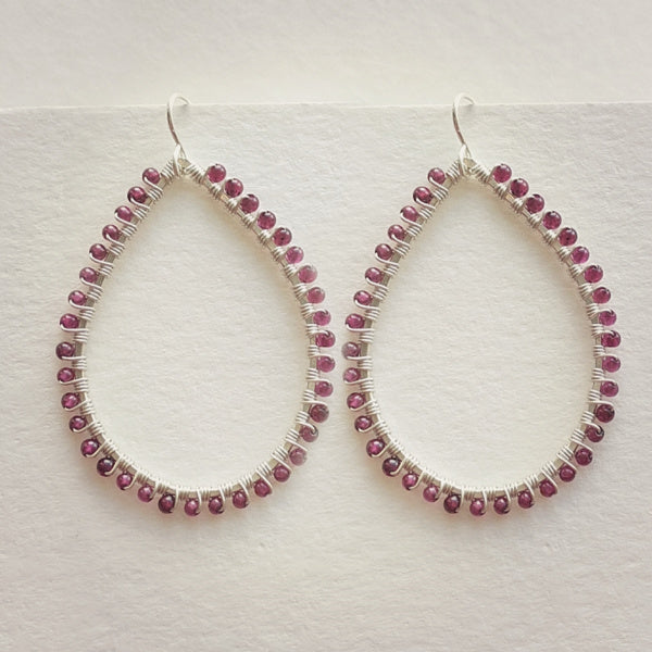 Woven Garnet Hoop Earrings