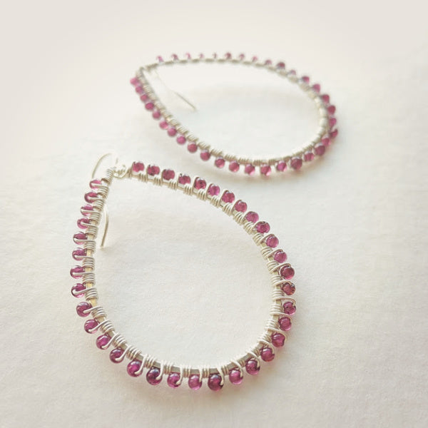 Woven Garnet Hoop Earrings