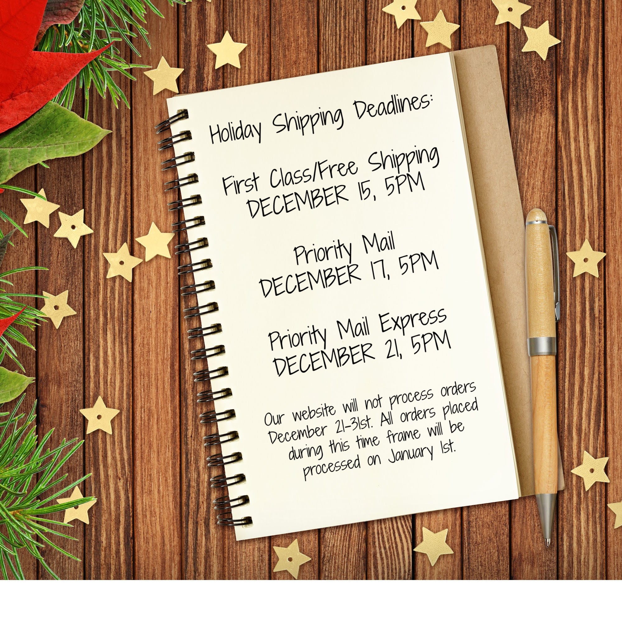 Holiday Deadlines - Ordering & Shipping
