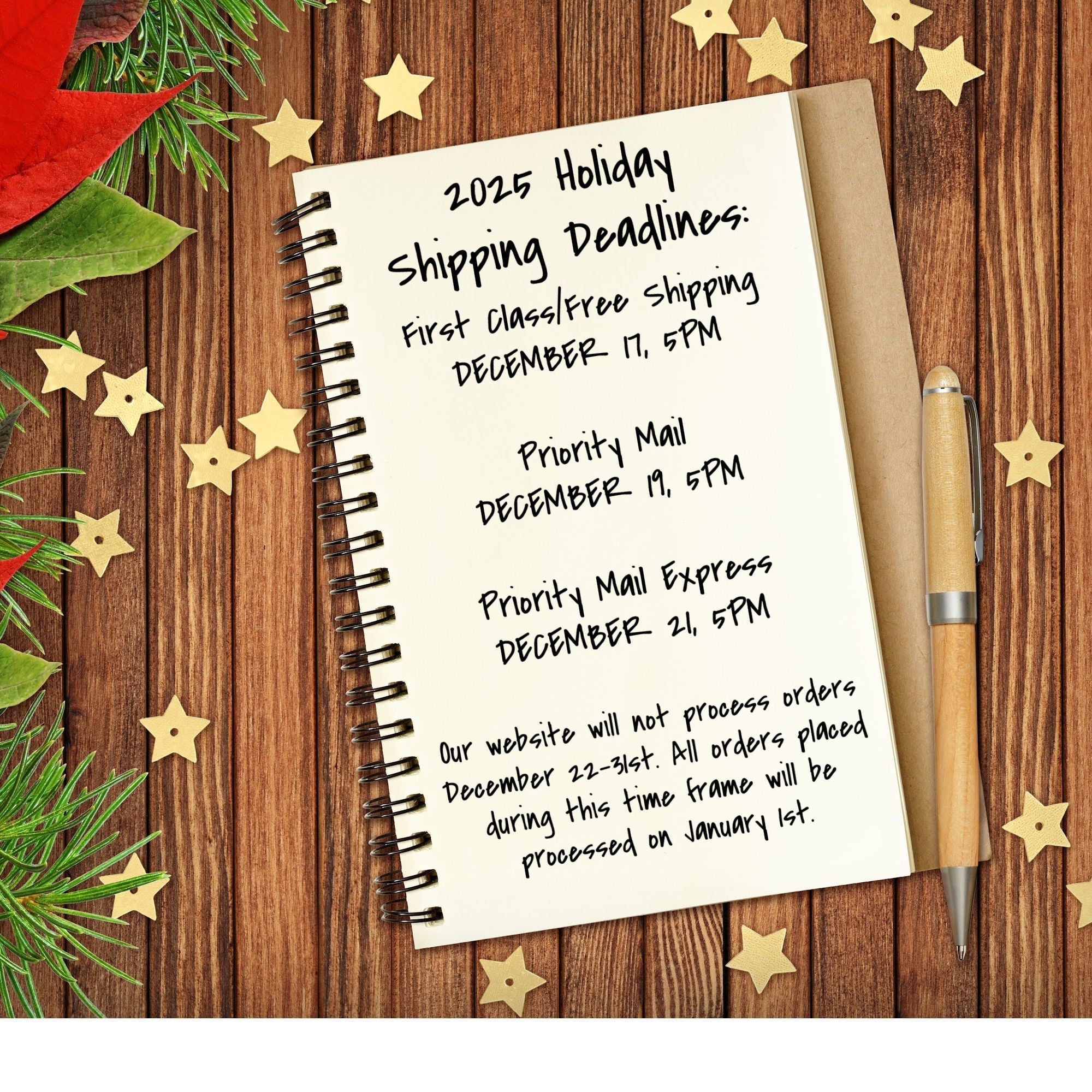 2025 HOLIDAY SHIPPING DEADLINES