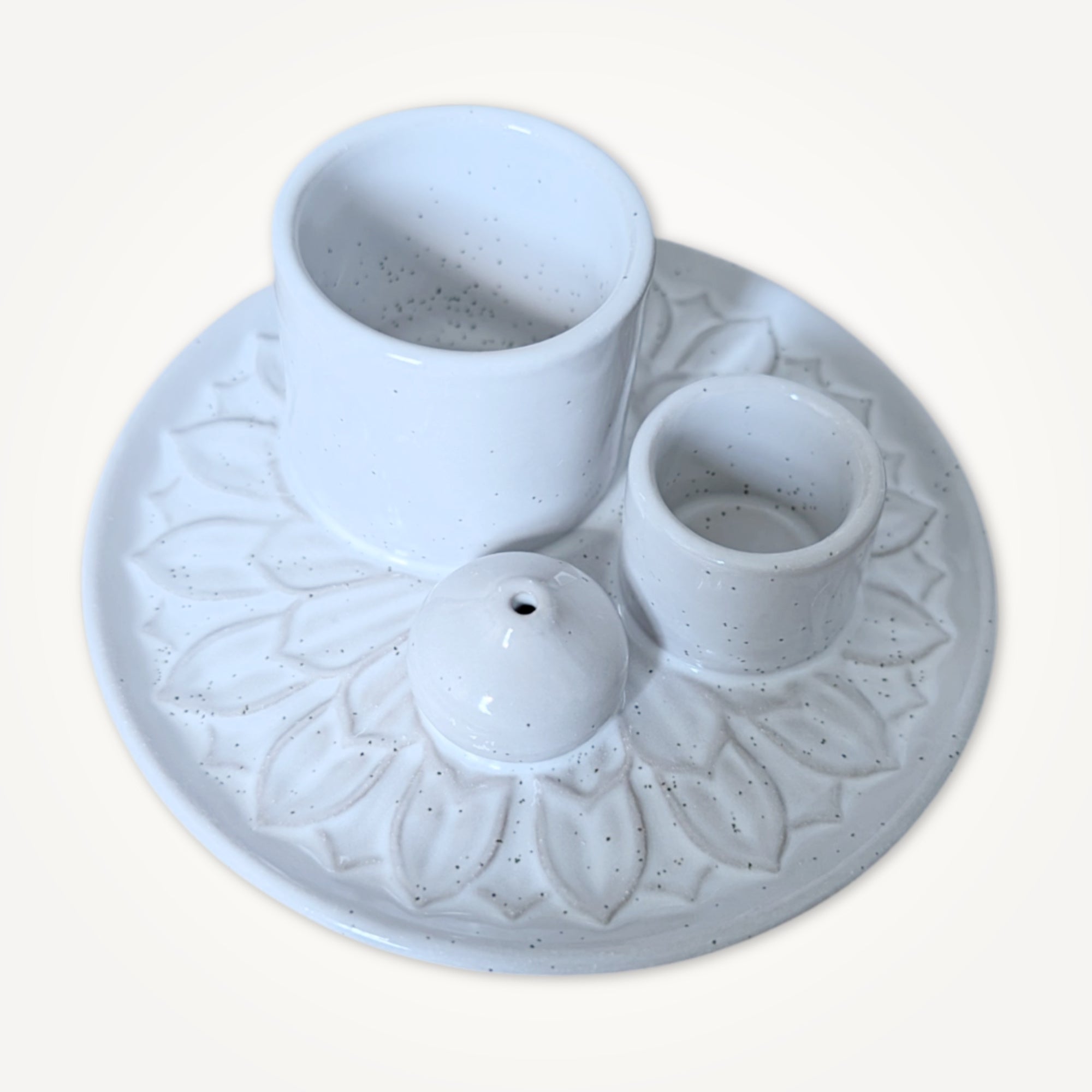Ceramic incense set to hold palo santo, incense stick and sage.
