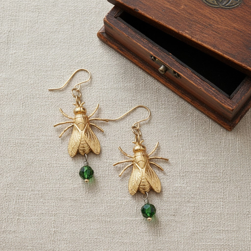 Bejeweled Fly Earrings • Green Crystal