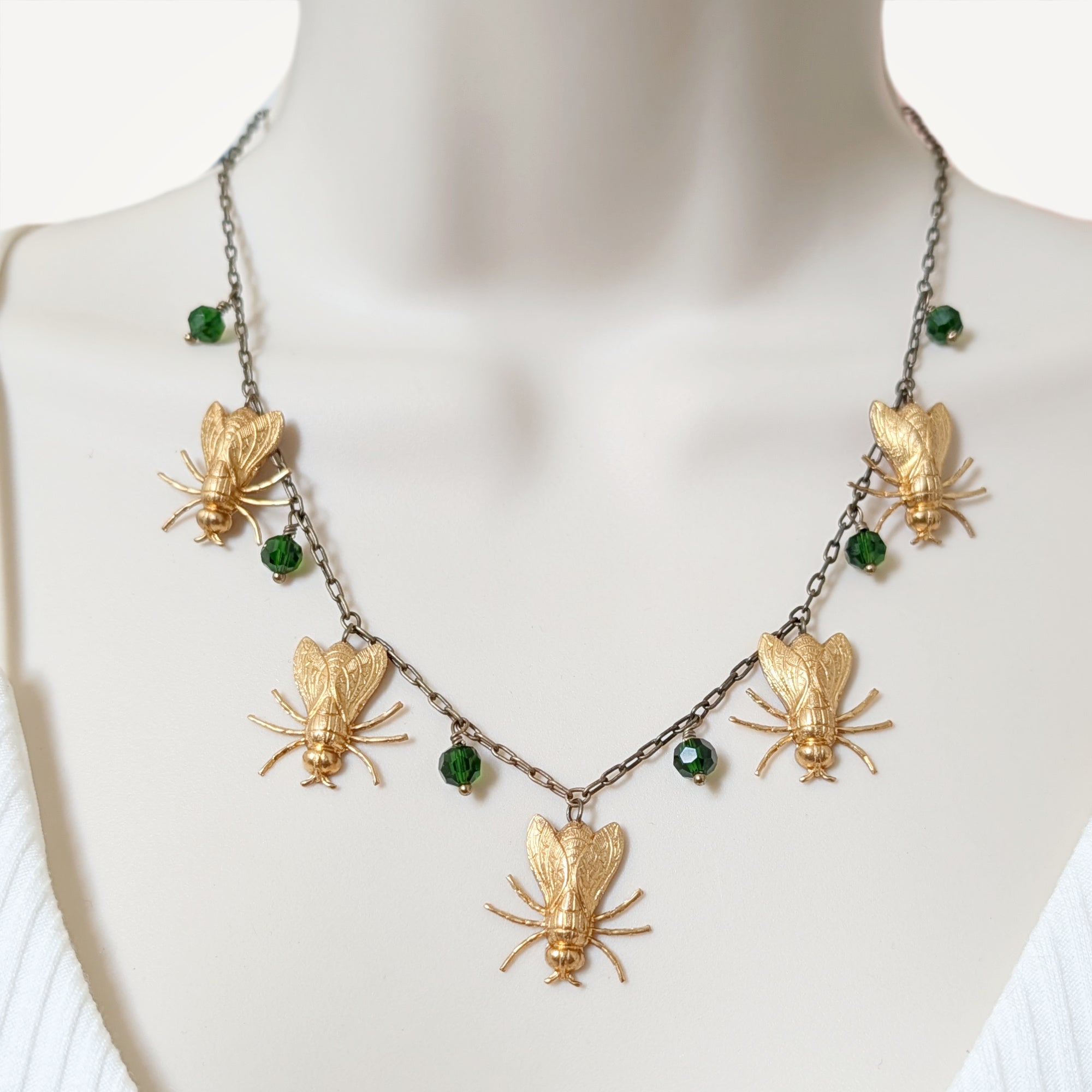 Curious Flight Necklace • Green Crystals