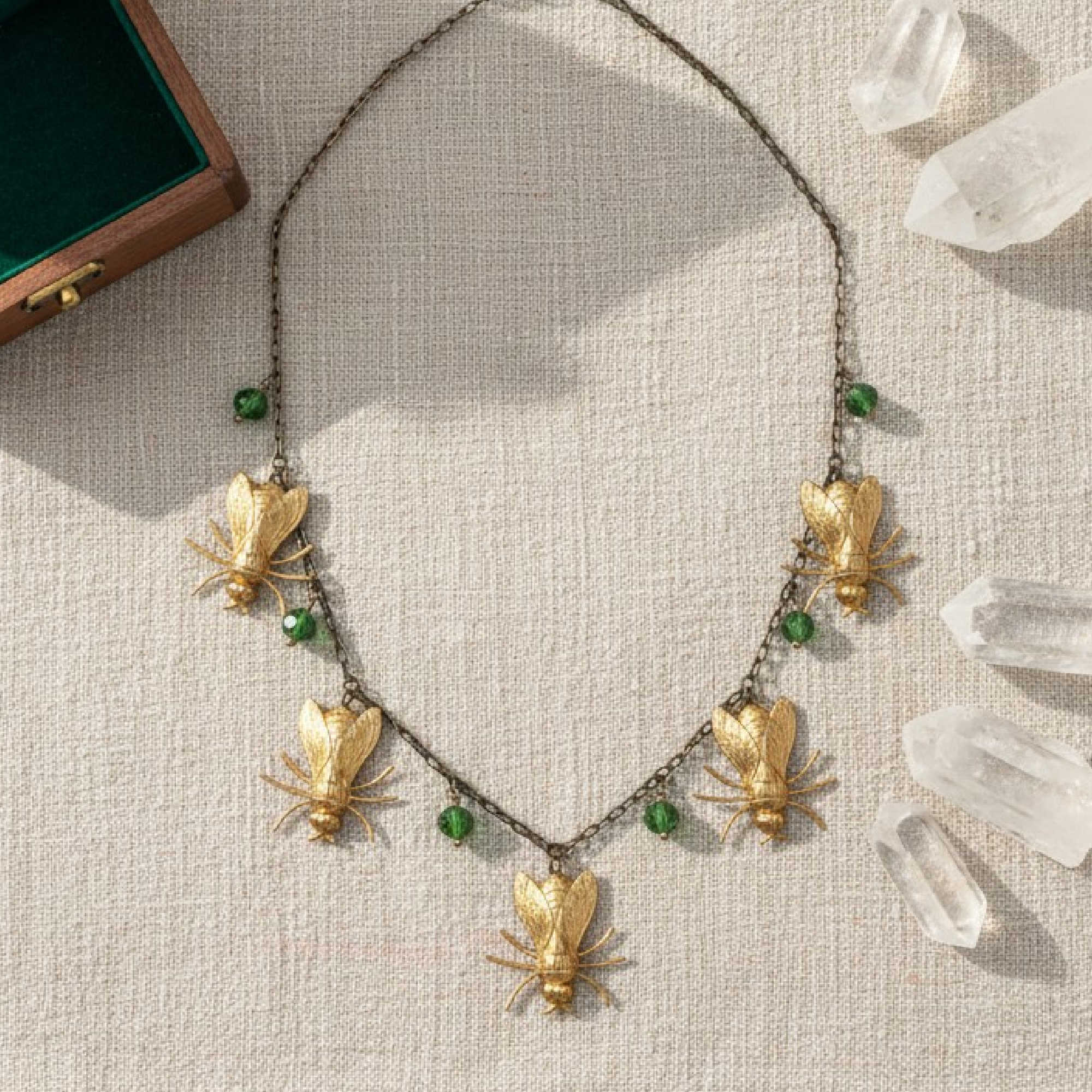 Curious Flight Necklace • Green Crystals