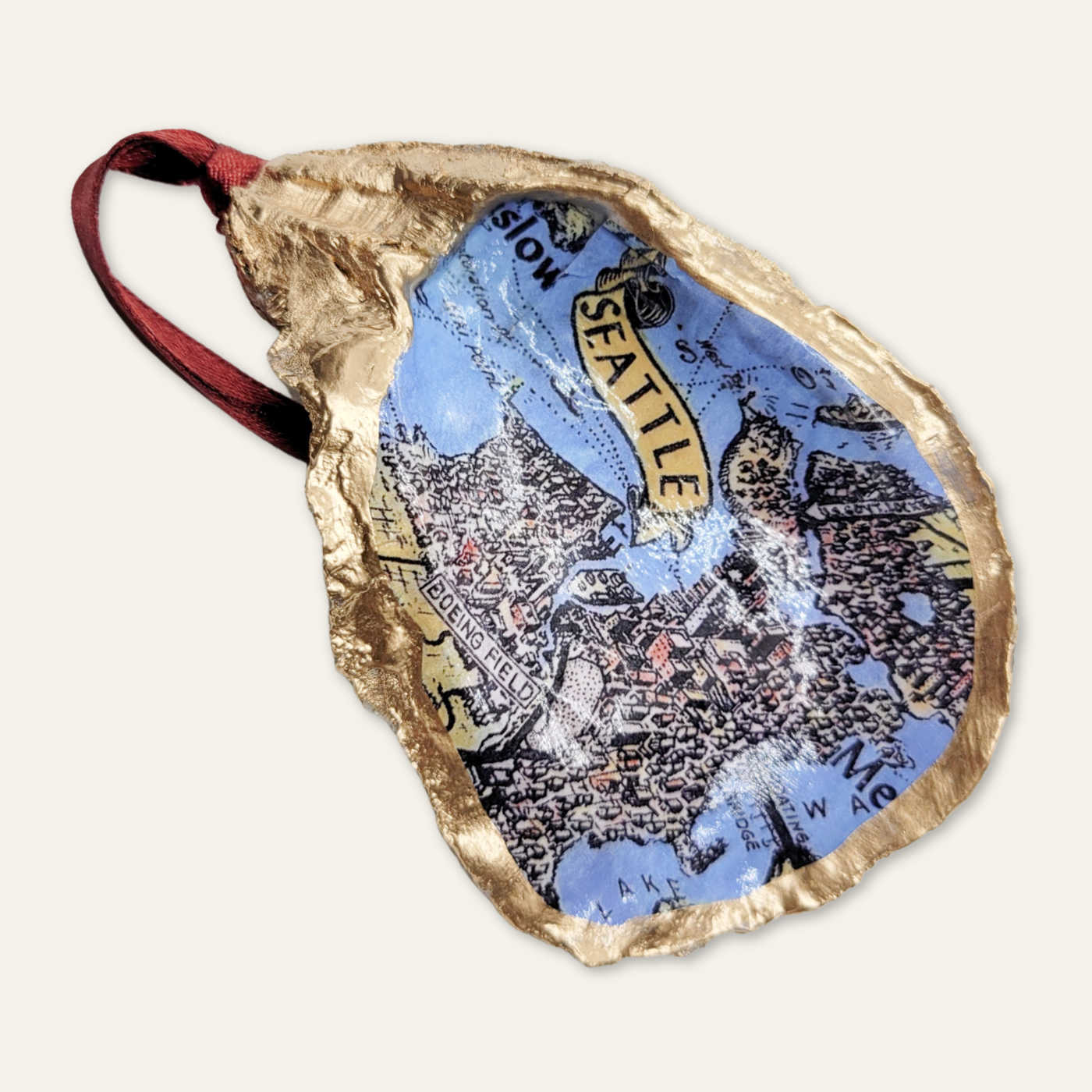 Seattle Map Ornament • Oyster Shell